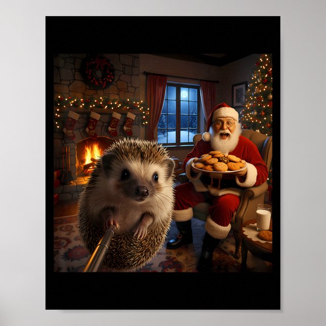Hedgehog Selfie With Santa Claus Funny Christmas M Poster (Vorne)