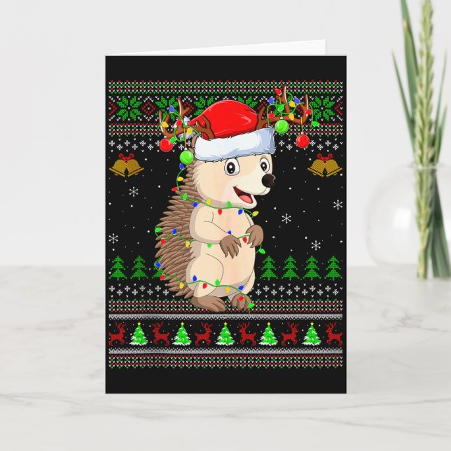 Hedgehog Ugly Christmas Sweaters Holiday Santa Cut Karte (Vorderseite)