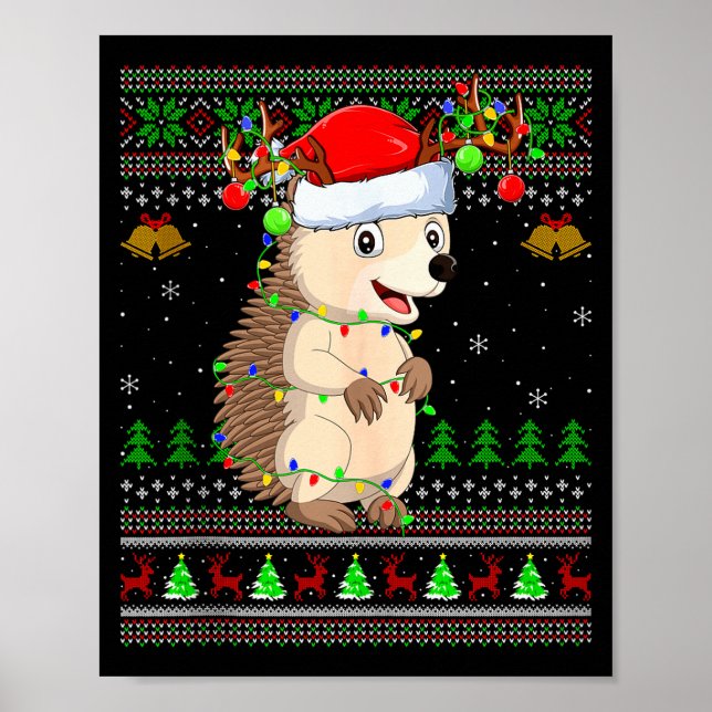 Hedgehog Ugly Christmas Sweaters Holiday Santa Cut Poster (Vorne)