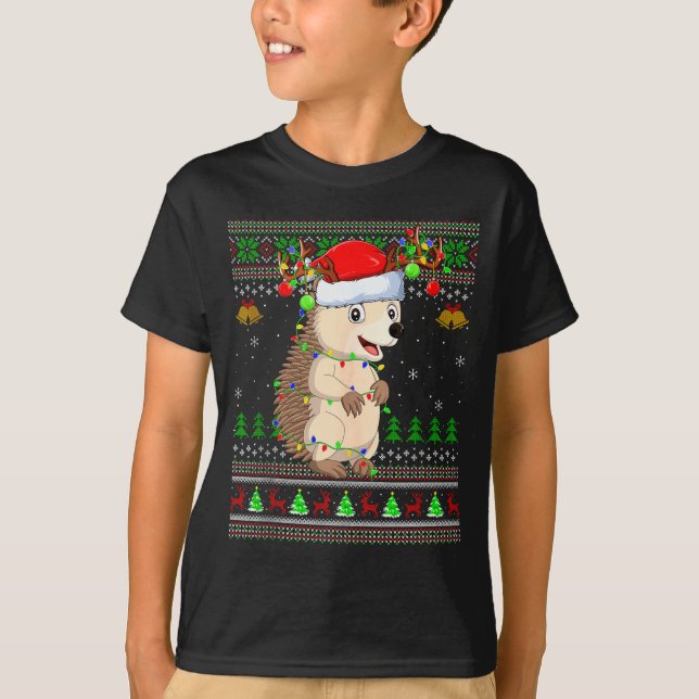 Hedgehog Ugly Christmas Sweaters Holiday Santa Cut T-Shirt (Vorderseite)