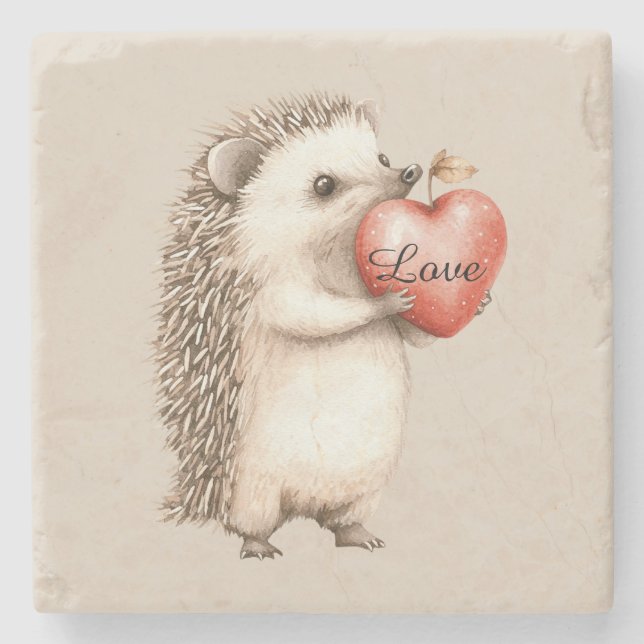 Hedgehog with Heart Love Steinuntersetzer (Vorderseite)