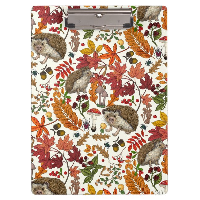 Hedgehogs and autumn forest flora on ivory klemmbrett (Vorderseite)