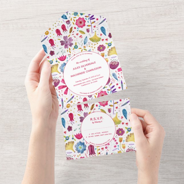 Hedgerow Wilde Blume Aquarellmalerei All In One Einladung (Abreißen)