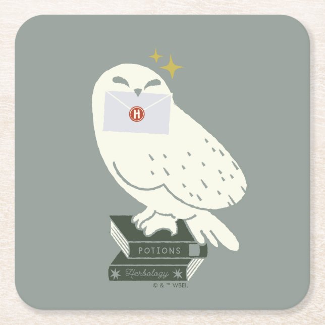 Hedwig mit Brief Whimsical-Zeichnung Rechteckiger Pappuntersetzer (Vorderseite)