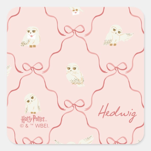 Hedwig Pink Ribbon Pattern Quadratischer Aufkleber (Vorderseite)