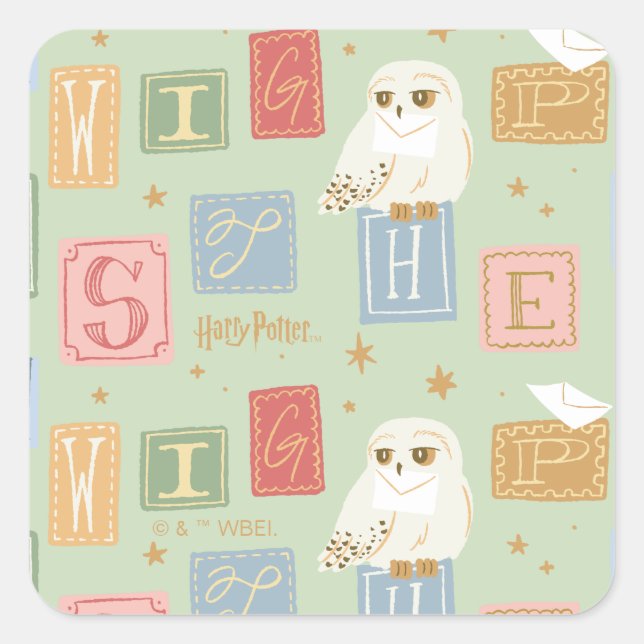 Hedwig-Post-Blockbuchstaben-Muster Quadratischer Aufkleber (Vorderseite)