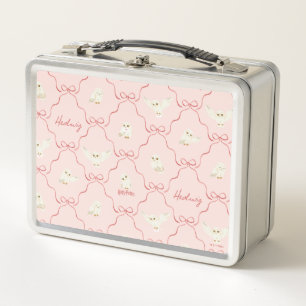 Hedwig-Rosa-Schleifen-Muster Metall Brotdose