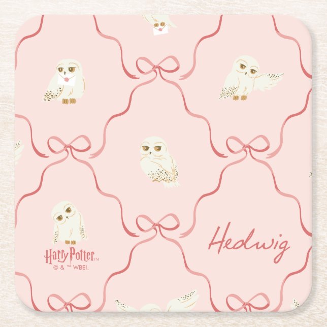Hedwig-Rosa-Schleifen-Muster Rechteckiger Pappuntersetzer (Vorderseite)
