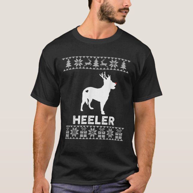 Heeler Dog Lover Christmas Reindeer Ugly Christmas T-Shirt (Vorderseite)
