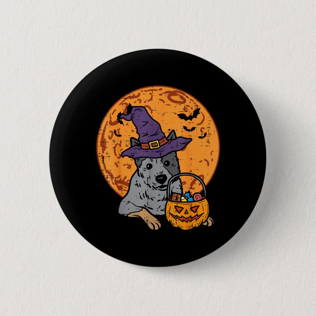 Heeler Hexenhut Mond Jack O Lantern Halloween Button (Vorderseite)