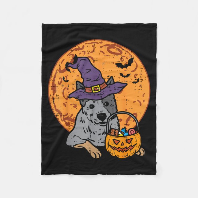Heeler Hexenhut Mond Jack O Lantern Halloween Fleecedecke (Vorderseite)
