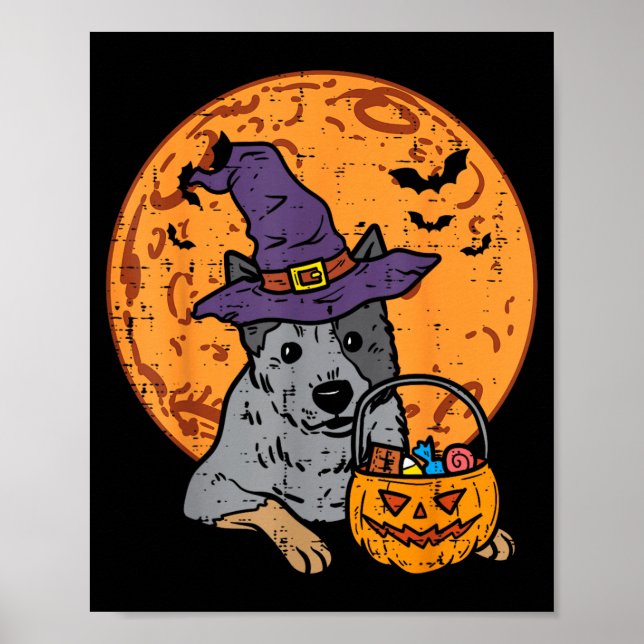 Heeler Hexenhut Mond Jack O Lantern Halloween Poster (Vorne)