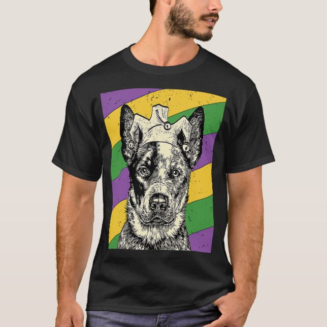 Heeler Jester Mardi Gras Dog Mama oder Vater T-Shirt (Vorderseite)