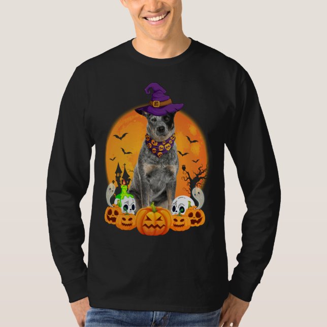 Heeler Witch Pumpkin Halloween Dog T-Shirt (Vorderseite)