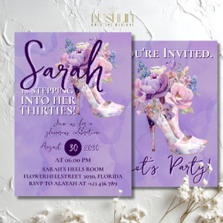 Heels & Flower Watercolor Thirty Elegant Birthday Einladung