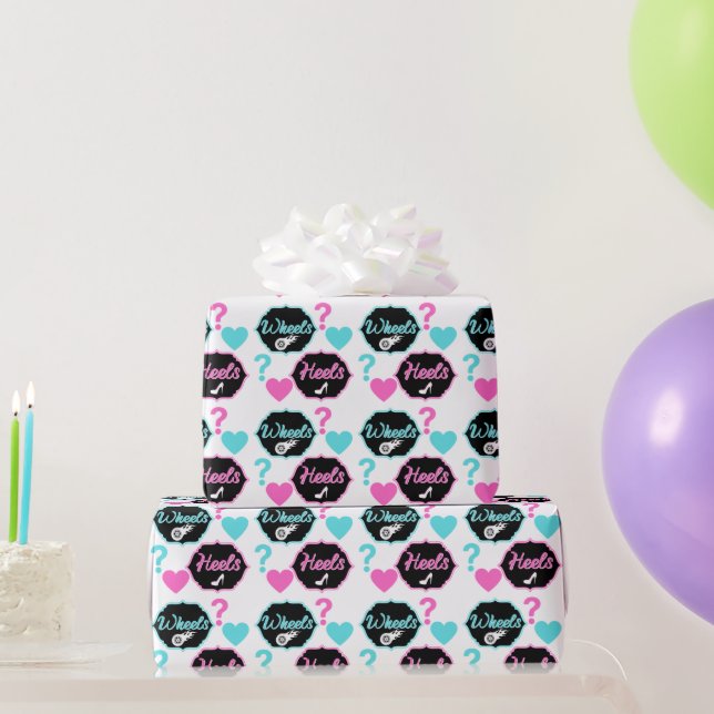 Heels gegen Räder Thema Pink & Blue Baby Dusche Geschenkpapier (Partygeschenke)