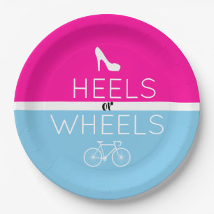 Heels oder Räder {Fahrrad} Pink Blauer Geschlechts Pappteller