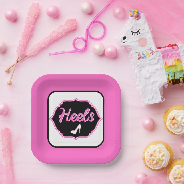 Heels Rosa und Schwarzes Geschlecht Pappteller (Party)