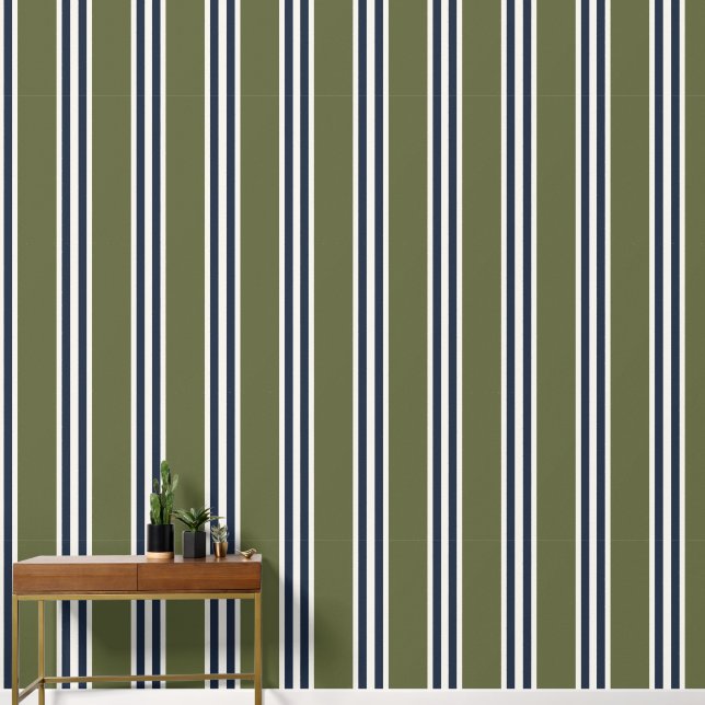 Heeresgrün & Marineblaue Doppel-Rugby-Streifenmust Tapete (Korridor)