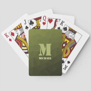 Heeresgrün-Oliv geometrisches Maschenmuster Monogr Spielkarten