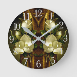 Hefe Magnolia Blume Gold Velvet Wall Clock Runde Wanduhr