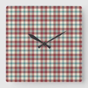 Heffalumps Red, Blue, Beige Karierte Wall Clock Quadratische Wanduhr