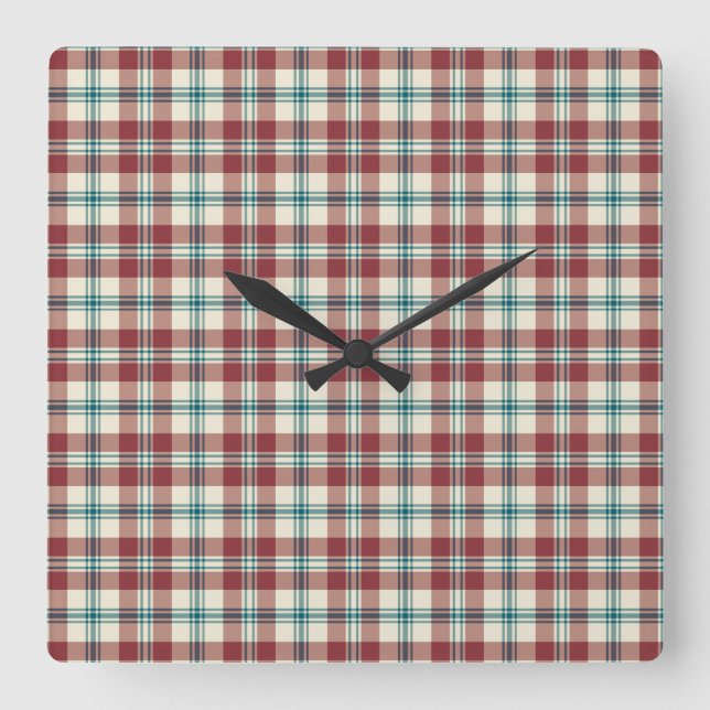 Heffalumps Red, Blue, Beige Karierte Wall Clock Quadratische Wanduhr (Vorderseite)