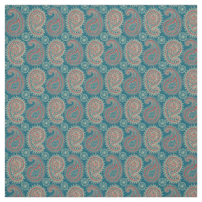 Heffalumps Red Blue Beige Paisley Pattern Fabric Stoff (Muster)