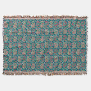 Heffalumps Red Blue Beige Paisley Throw Blanket Decke