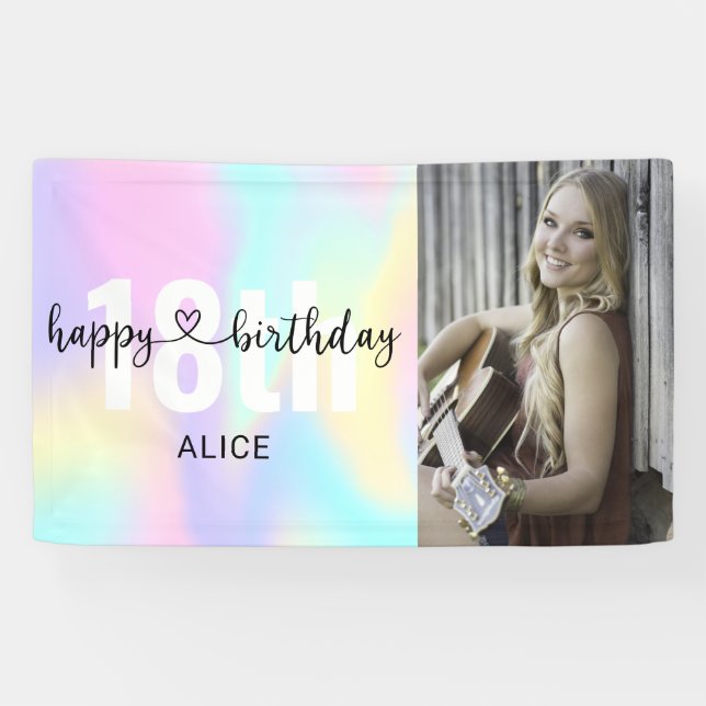 Heft Script Foto Birthday Holographic Banner (Horizontal)
