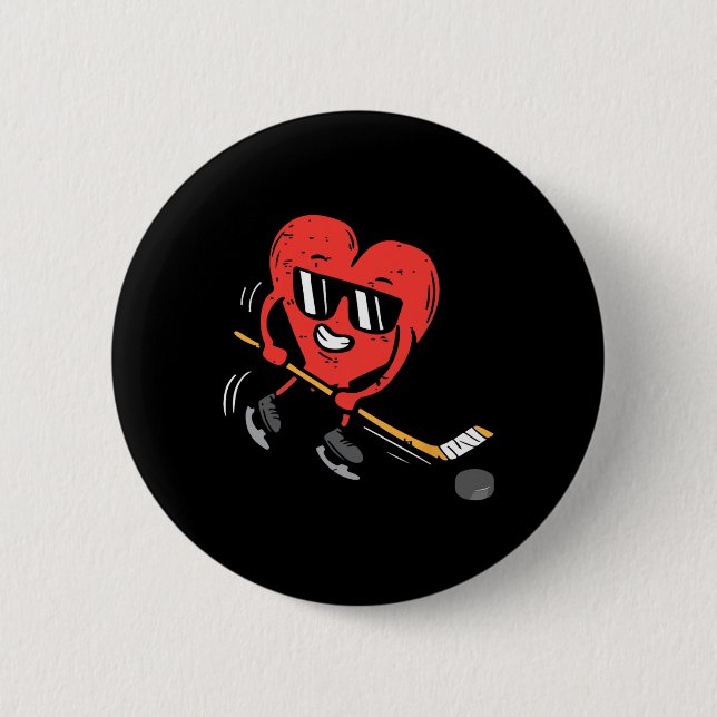 HeftEishockeyspieler Valentinstag Niedlich Sports Button (Vorderseite)