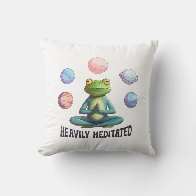 Heftig Meditierter Frog Yoga Playful Zen Kissen (Vorderseite)