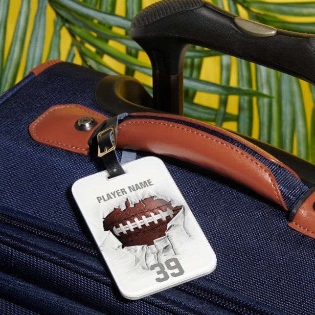 Heftiger Fußball (weißes personalisiertes) Gepäckanhänger (Vorderseite Insitu 1)