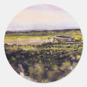 Heide mit einer Schubkarre von Vincent van Gogh Runder Aufkleber