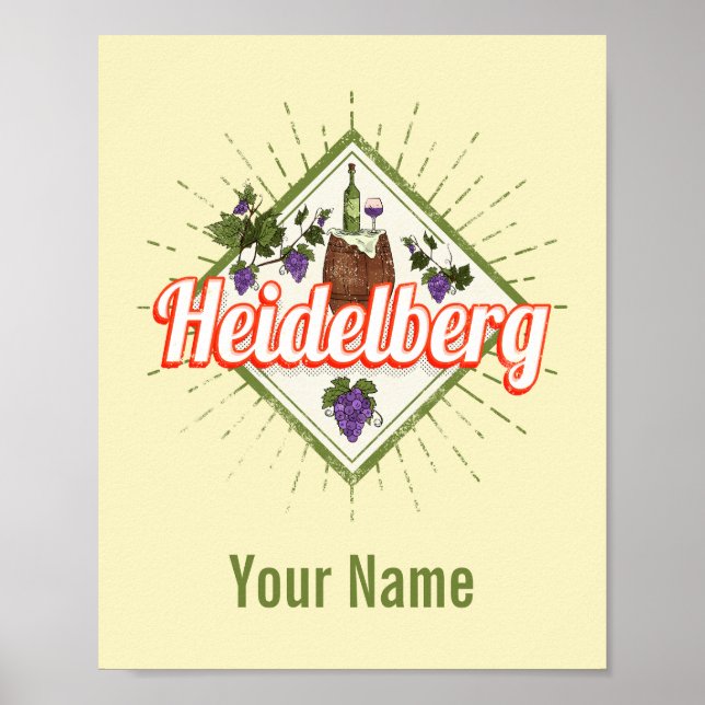 Heidelberg am Neckar Deutschland Retro Wein Vintag Poster (Vorne)