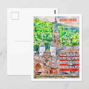 Heidelberg Deutschland Berühmte Reise Aquarellskiz Postkarte