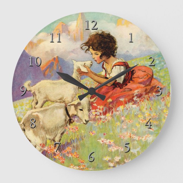 "Heidi and Her Goats" von Jessie Willcox Smith Große Wanduhr (Vorderseite)