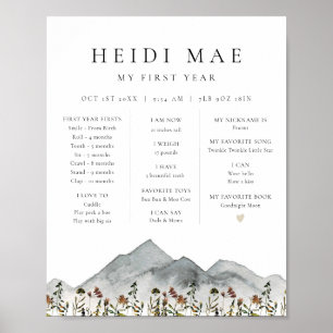 HEIDI Boho Mountain Blume Erstes Jahr Meilenstein  Poster