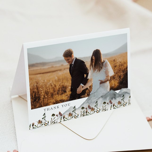 HEIDI Boho Mountain Floral Foto Danke Karte (Von Creator hochgeladen)