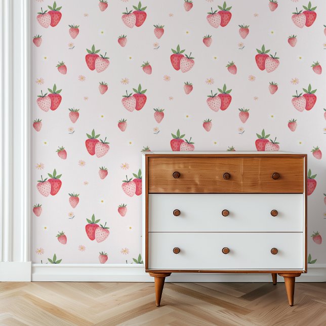HEIDI Niedlich Pink Boho Strawberry Baby Girl Kind Tapete (HEIDI Cute Pink Boho Strawberry Baby Girl Nursery Wallpaper)