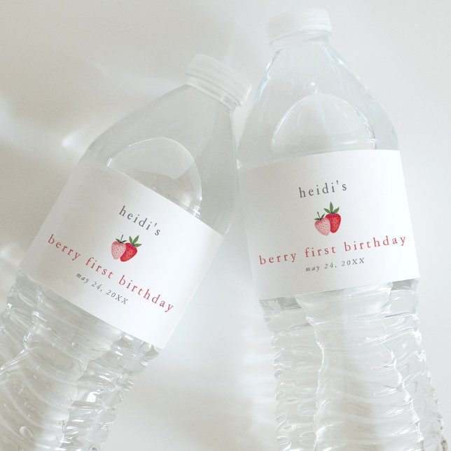 HEIDI Niedlich Strawberry Girl Berry Wasserflaschenetikett (HEIDI Cute Strawberry Girl Berry First Birthday Water Bottle Label)