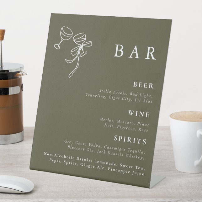 HEIDI Olive Green Wedding Bar Sign Sockelschild (In Situ)