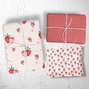 HEIDI Pink Berry Boho Strawberry Girl Baby Shower Geschenkpapier Set