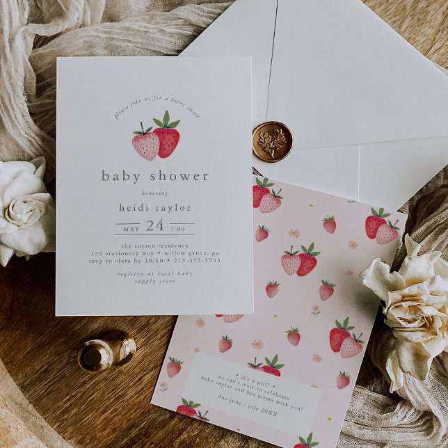 HEIDI Pink Berry Sweet Strawberry Girl Babydusche Einladung (HEIDI Pink Berry Sweet Strawberry Girl Baby Shower Invitation)