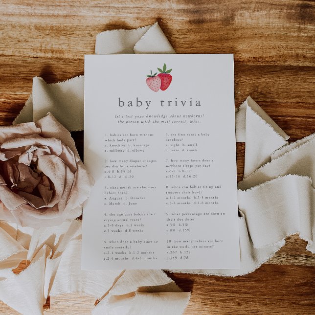 HEIDI Pink Strawberry Baby Showroom Trivia Game Ca Einladung (HEIDI Pink Strawberry Baby Shower Trivia Game Card)