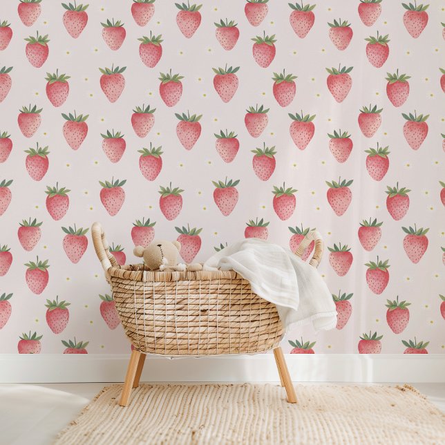 HEIDI Pink Strawberry Pattern Baby Girl Kinderzimm Tapete (HEIDI Pink Strawberry Pattern Baby Girl Nursery Wallpaper)