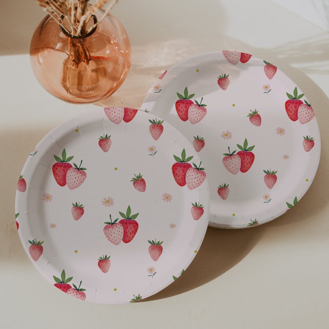 HEIDI Pink Strawberry Pattern Girl Baby Dusche Pappteller (HEIDI Pink Strawberry Pattern Girl Baby Shower Paper Plates)