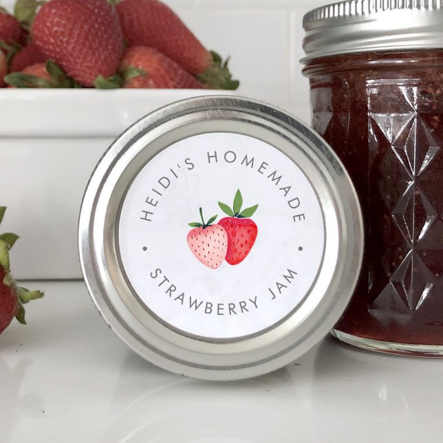 HEIDI Simple Summer Boho Homemade Strawberry Jam Runder Aufkleber (HEIDI Simple Summer Boho Homemade Strawberry Jam Classic Round Sticker)