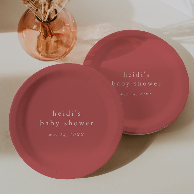 HEIDI Summer Red Boho Moderne einfache Babydusche Pappteller (HEIDI Summer Red Boho Modern Simple Baby Shower Paper Plates)