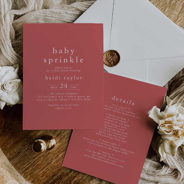 HEIDI Summer Red Modern Boho Simple Baby Sprinkle Einladung (HEIDI Summer Red Modern Boho Simple Baby Sprinkle Invitation)